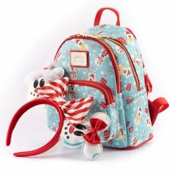 Loungefly LF Disney Mickey Minnie Snowman AOP Mini Backpack Headband Set